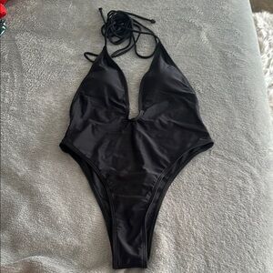 Women’s Black Deep V Low back One-Piece Swimsuit